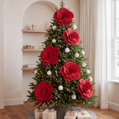 WinnerWhy 6 Pcs Extra Large 16'' Artificial Rose for Christmas Tree Decor