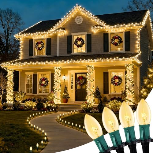 Christmas Lights Outdoor, 102.8 Ft 80 Bulbs Christmas Pathway Lights Clear