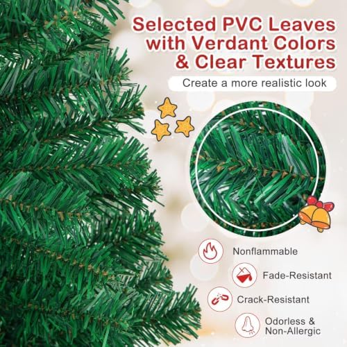 HAPPYGRILL 5FT Artificial Christmas Tree, Unlit Xmas Pine Tree, Metal Stand