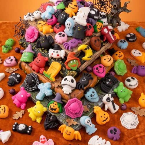 Tiaxidex 72 PCS Halloween Squishies Bulk Mochi Squishy Compact & Portables, Perfect Halloween Sensory Stress Balls for Kids & Adults, Halloween Trick or Treat, Classroom Prizes, and Party Favors
