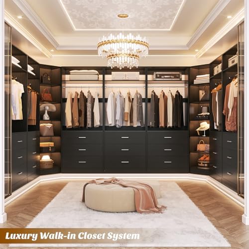 Besiost Closet System with 6 Drawers & 10 Shelves, Corner Closet Organizer