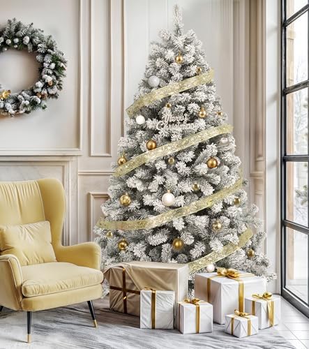 DWVO 7.5ft Snow Flocked Artificial Christmas Tree, 1360 Tips