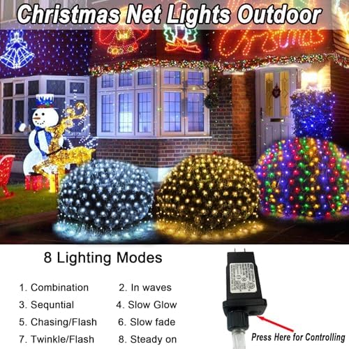 Lovelite 610 LED Christmas Net Lights, 34.5ft x 5ft Mesh Lights Outdoor Clear Wire 8 Modes, Waterproof Connectable String Lights Plug in for Bushes Xmas Tree Garden Holiday Party Decor - Warm White