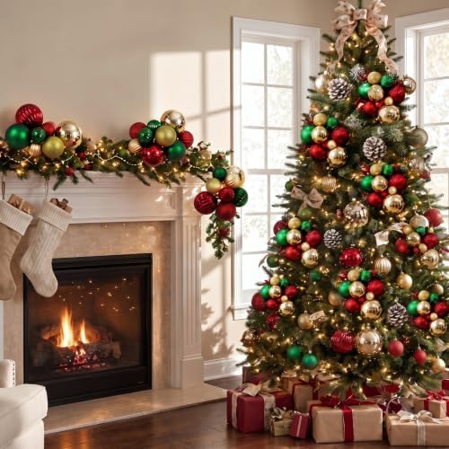 4 Set Large Red Green Gold Christmas Ball Cluster Fabric Ball Ornament