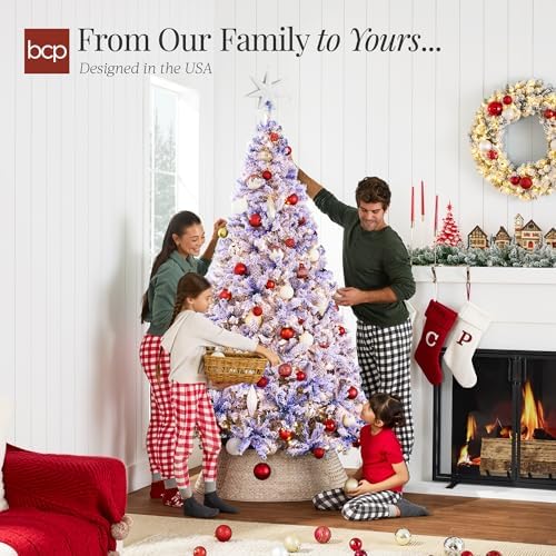 Best Choice Products Artificial Flocked Christmas Tree, 6ft Premium Pre-Lit Colorful Pine Holiday Décor w/250 Twinkle Lights, Metal Base - Lavender