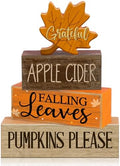 Moucuny 4 Pcs Fall Table Decor for Home, Wooden Grateful Maple Leaf Signs