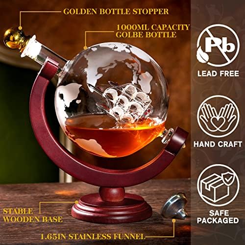 PONPUR Whiskey Globe Decanter, Gifts for Men Dad Him Christmas, Anniversary Birthday Gift for Husband Boyfriend Brother Grandpa, Unique Housewarming Presents Whisky Bourbon Decanter, 1000ml