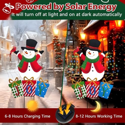 BRIGHTDECK Christmas Metal Stake Lights Outdoor Decorations, Joy Snowman