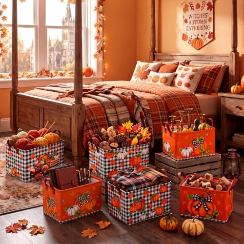 CHENGU 6 Pack Fall Storage Bins Collapsible Autumn Pumpkin Baskets for Home