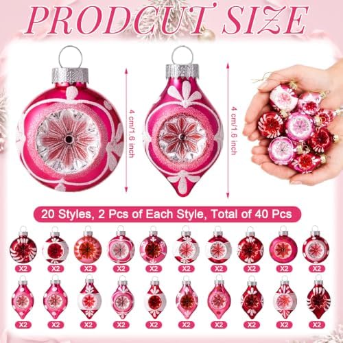 40Pcs Vintage Christmas Glass Ornaments Bulk 1.6''Reflector Ball