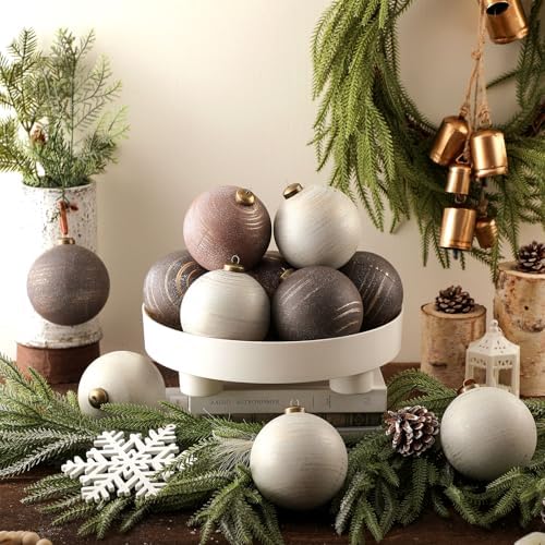 Yunlly 12 Pcs Neutral Christmas Ornament, Bronze Taupe Ivory, 4‘’