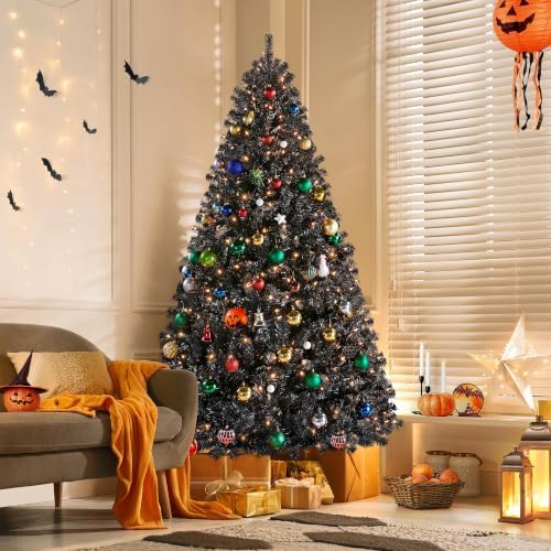 Yaheetech 7.5ft Pre-lit Christmas Tree with 550 Warm White Lights, Black