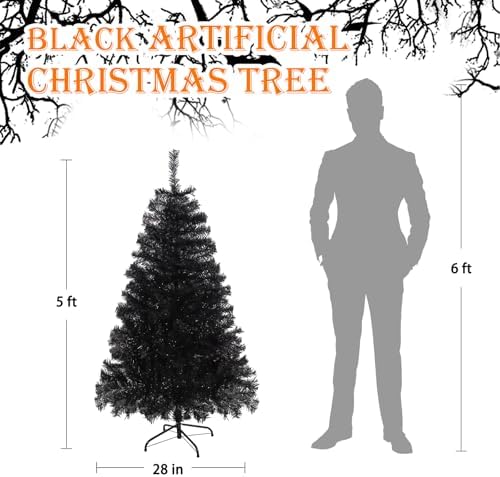 Black Christmas Tree 5FT Small Halloween Tree 600 PVC Branch Metal Stand