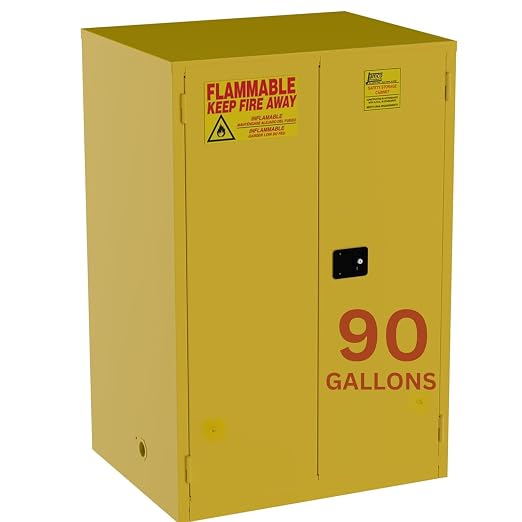 Jamco 90 Gallon Steel Flammable Safety Cabinet, Self-Closing Doors, Yellow | All-Welded Double-Wall Steel Flammable Storage Cabinet, Lockable Doors, 43"W X 34"D X 65"H, Osha & Fm Certified, Made In Usa