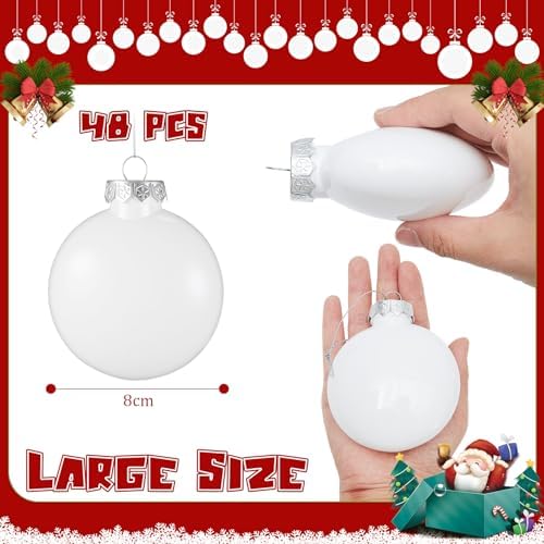 Zubebe 48 Pcs 3.15 Inch Blank White DIY Christmas Ball Ornaments for Craft