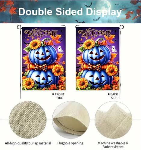 Large Halloween Blue Pumpkin Welcome House Flag for Outside 28 x 40 Inch