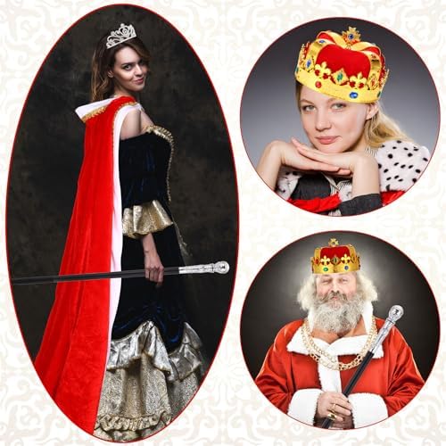 Tisancy 6Pcs King & Queen Costume for Adult Robe Cape Crown Scepter