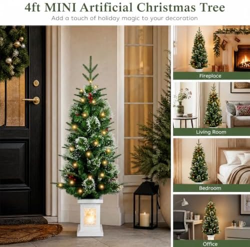 4ft Pre-Lit White Potted Artificial Christmas Tree