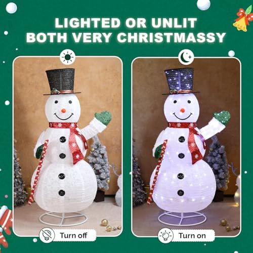 VINGLI 6FT Lighted Snowman Holding Candy Cane Christmas Yard Decorations, Prelit Pull Up Snowman with 210 White LED Lights, Outdoor Lighted Xmas Yard Decorations for Lawn Garden Porch Indoor Décor