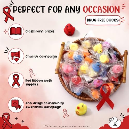 Thenshop 72 Pcs Red Ribbon Week Drug Free Duck Ball Bulk