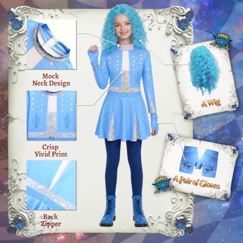 Girls Wonderland Costume Kids Cosplay Outfits Jumpsuit with Gloves Wig Set