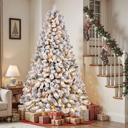 SHareconn 6ft Snow Flocked Spruce Pre-lit Artificial Christmas Tree, White