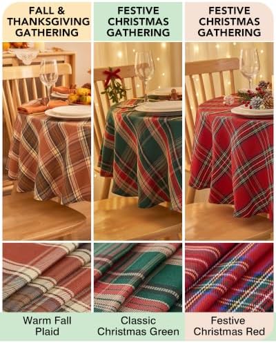 Fall & Thanksgiving Tablecloth Round 60 Inch, Tartan Plaid