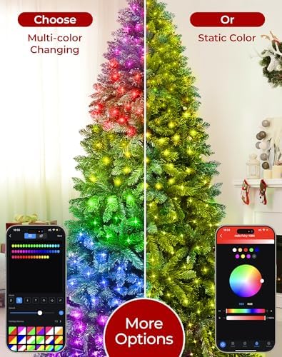 9ft Smart Pencil Christmas Tree, 550 LED Color Changing with App Control, 1437 Branch Tips, Slim Artificial Tree for Small Space, Indoor Outdoor Holiday Decor
