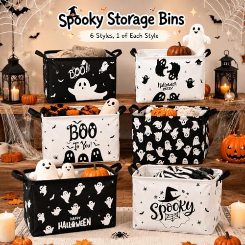 CHENGU 6 Pack Halloween Storage Basket Collapsible Halloween Ghost Bins