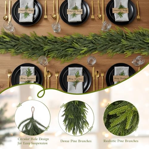 N&T NIETING 9FT Christmas Norfolk Pine Garland Real Touch Pine Artificial Garlands Faux Greenery Garland Winter Christmas Garland for Table Mantle Fireplace Indoor Outdoor Xmas Decorations (6 Pcs)