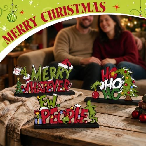 3 Pcs Christmas Table Decorations, Wooden Christmas Decor Indoor
