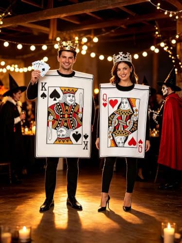4CT 2026 Adult Couples Halloween King&Queen Playing Card Costumes and Crown