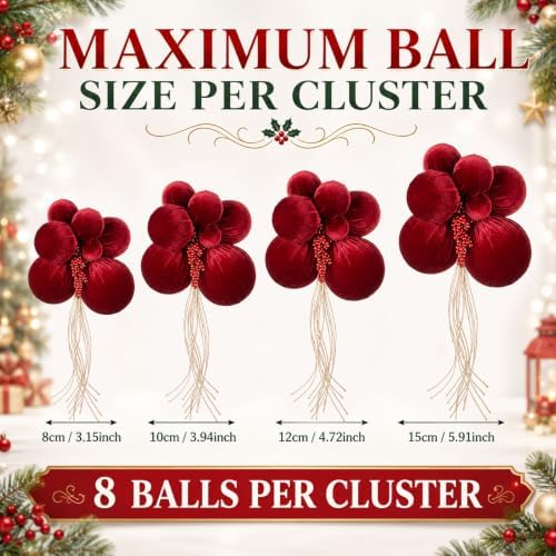 4 Set Large Burgundy Velvet Christmas Ball Clusters Christmas Ball Ornament