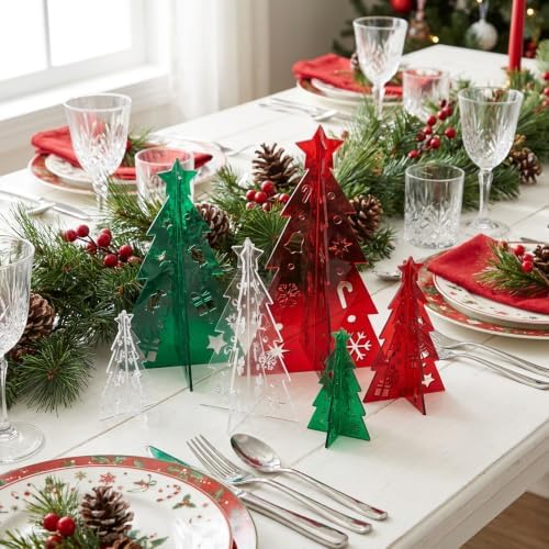 6 Pcs Christmas Acrylic Tree Table Centerpieces, Xmas Tree Tabletop Decor