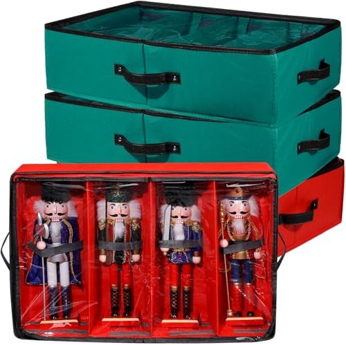 Preboun 4 Pack Christmas Nutcracker Storage Box Clear Top,Red,Bottle Green
