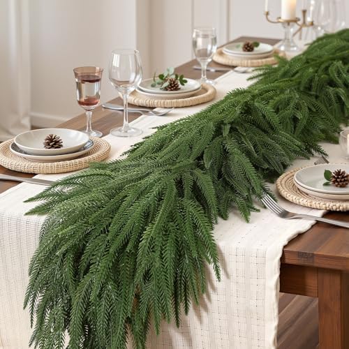 2PCS 6FT Christmas Garland, Artificial Real Touch Norfolk Pine Garland