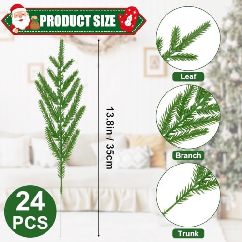 24Pcs 13.8" Norfolk Pine Stems Artificial Christmas Greenery Picks