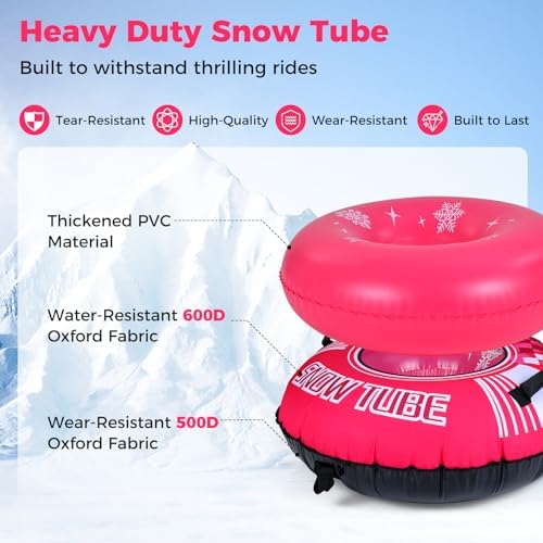 GYMAX Inflatable Snow Tube Sled, 42" Heavy Duty Snow Tubing for Sledding