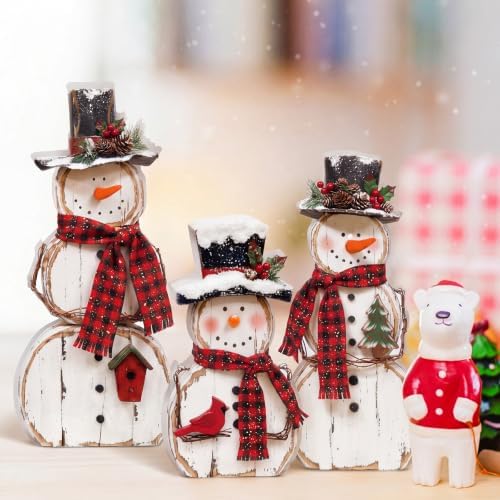Barydat Snowman Christmas Indoor Decoration Rustic Wooden Table Decor