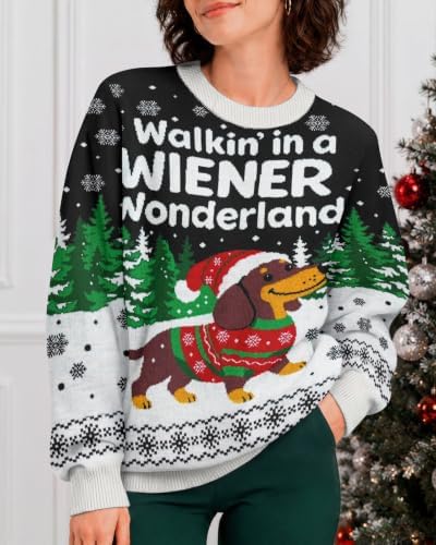 34HD Ugly Xmas Sweater–Funny Knit Christmas Sweater for Women & Men 2025, Long Sleeve Crewneck Holiday Pullover, Unisex Gift