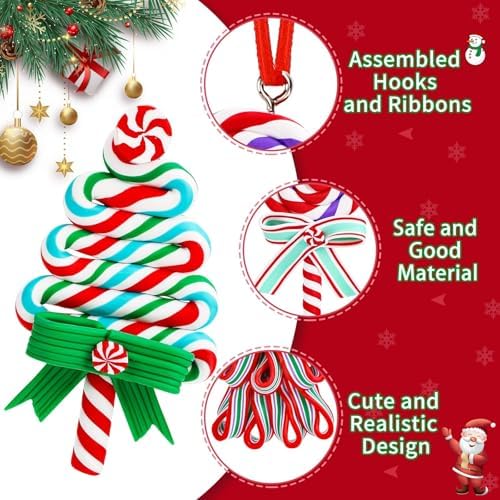 AUGSUN 16Pcs Christmas Lollipop Ornaments, Polymer Clay Peppermint Pendants