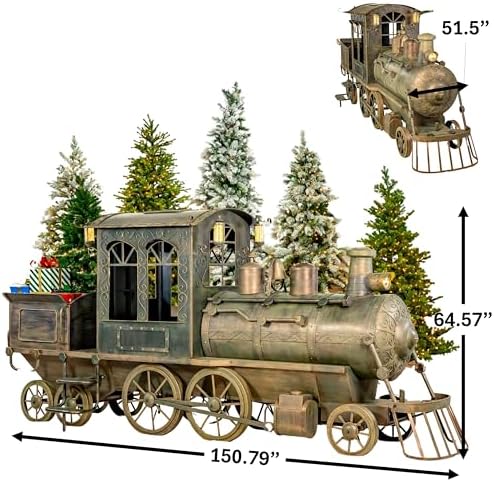 Zaer Ltd. Large Metal Christmas Train Commercial Decoration (12.5 Feet Long - Medium, Copper-Bronze Color)