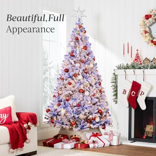 Best Choice Products Pre-Lit Lavender Christmas Tree, 9ft Artificial Flocked Full Fir Tree, Holiday Decoration w/ 900 Lights, 2,094 Branch Tips