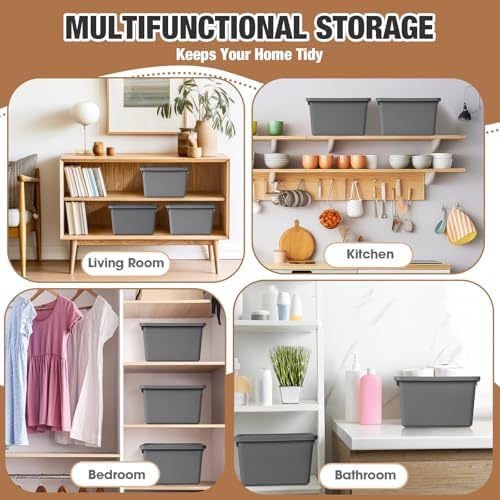 Potchen 6 Pcs Pack Small Stackable Storage Bins with Lids, Grey