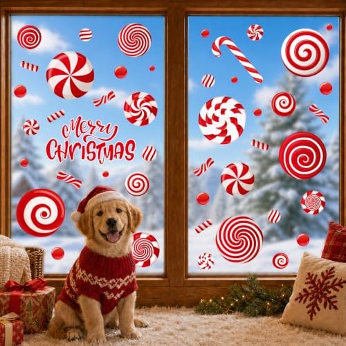 9 Sheets Christmas Window Clings Decor, Candy Cane Christmas Decorations