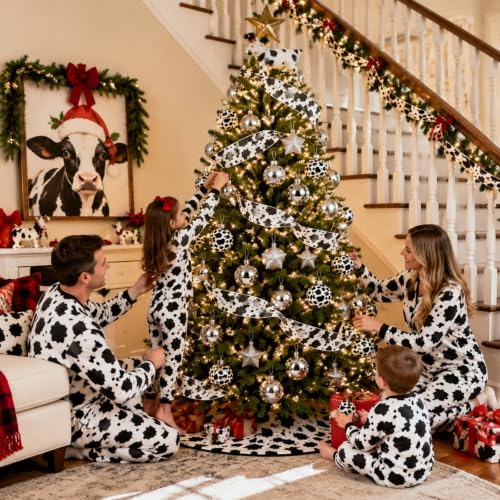 32 Pcs Cow Christmas Tree Decorations Cow Tree Topper Christmas Balls Skirt Xmas Western Cowhide Ornaments for Farmhouse Country Home Xmas Gift