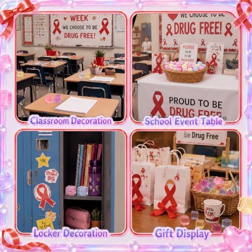 Thenshop 50 Pcs Red Ribbon Week Ice Cube Relief Favors Awareness Gifts