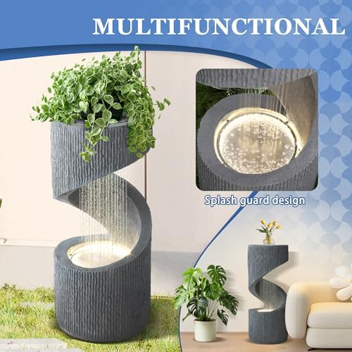 31.9" Outdoor S-Shaped Water Fountain, Garden Waterfalls with Lights