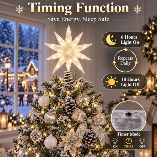10‑Point Silver Sequins Star Christmas Tree Topper Decoration 10 Inch