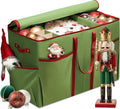 ZOBER Large Christmas Ornament Storage Box - Stores 80 3" Ornaments, With Dividers - With Large Compartment for Figurines, and Accessories, Durable Christmas Containers Holder, 4 Extra Pockets - Green